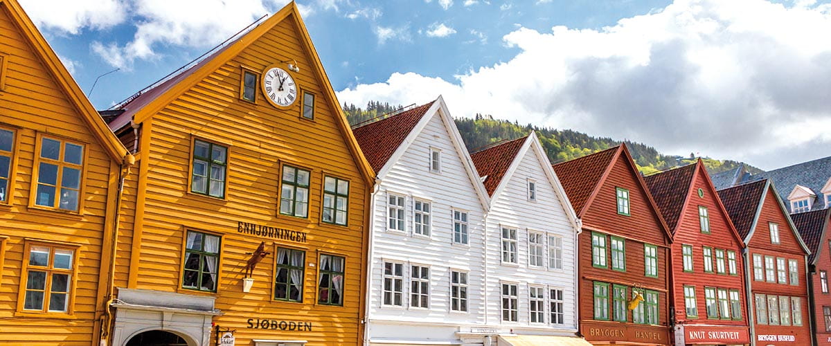 Historical wooden buildings on the Bryggen Wharf in Bergen, Norway
